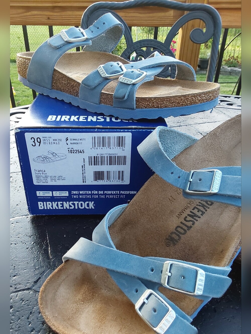 BIRKENSTOCK BLUE FRANCA NUBUCK SUEDE SANDALS 8 - Picture 2 of 5